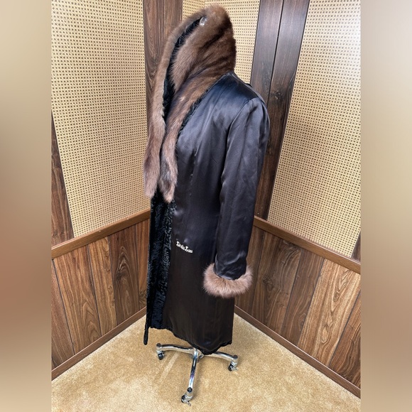 BADGLEY MISCHKA DESIGNER RUSSIAN BROADTAIL & SABLE FUR TRIM COAT JACKET MEDIUM - Picture 9 of 12